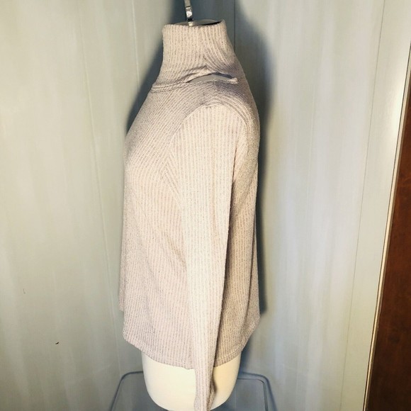 Clara Sun Woo Tan Knit Turtleneck Split Open Shoulder Neck Sweater Size S - Picture 2 of 11